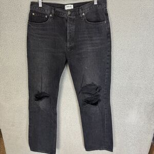 Agolde Lana Jeans Womens‎ 31 Black Straight High Rise Button Fly Distressed
